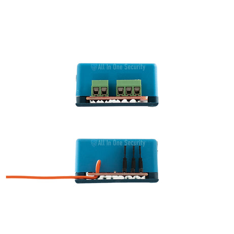 Nice ET Blu Mix 1 channel receiver top and bottom view with terminal connections and wiring for gate and garage door automation