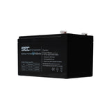 ProSec 12V 12Ah maintenance-free sealed lead acid battery, black rechargeable power source front left angle view