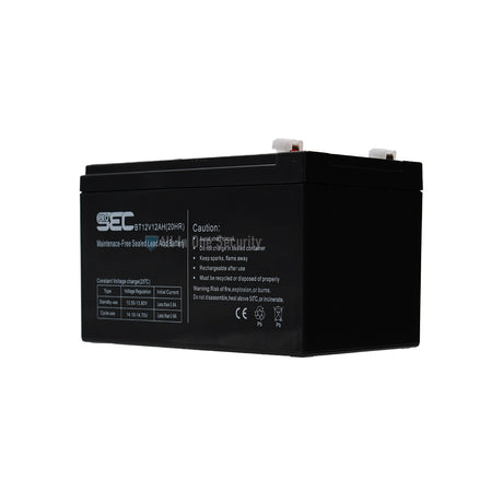 ProSec 12V 12Ah maintenance-free sealed lead acid battery, black rechargeable power source front left angle view