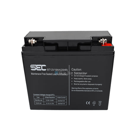 ProSec 12V 18Ah front top sealed lead acid battery,  maintenance-free rechargeable power unit with top terminal view
