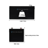 ProSec 12V 3.5Ah sealed lead acid battery dimensions showing length 134mm, width 34mm, height 68mm, weight 1.35kg