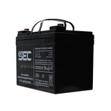 ProSec 12V 33Ah sealed lead acid rechargeable battery, front left angle view, ideal for backup power and energy storage systems