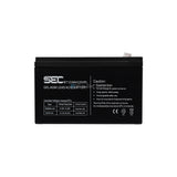 ProSec 12V 8Ah rechargeable gel AGM lead acid battery front view showing model BT12V8AH with safety and charge details