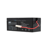 ProSec 24V 3.5Ah sealed lead-acid rechargeable battery, black casing, side angle view with Molex Clip