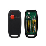 Sentry 1 button binary remote 403Mhz inside view, showing circuit board and battery for secure gate and garage automation control.