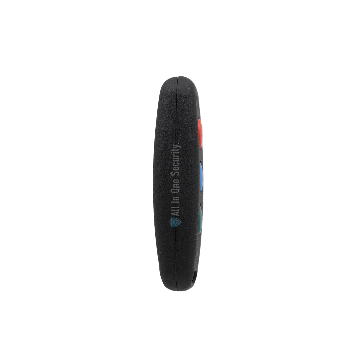 Side view of Sentry 3 button binary remote 403MHz showing slim black design for gate and garage door automation systems.