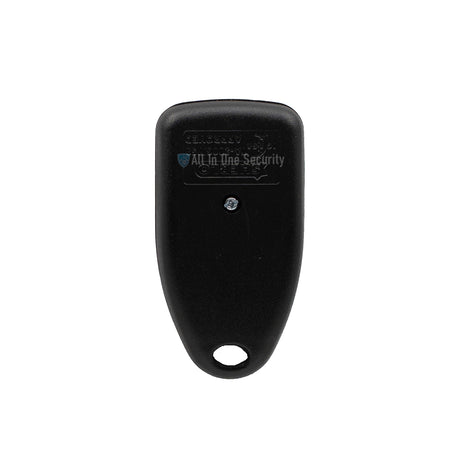 Back view of Sherlotronics 1-button remote transmitter, 403 MHz.