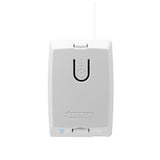 Sherlotronics 1 channel indoor transmitter S1 front view with white casing, learn button, and compact security design
