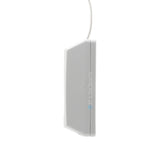 Sherlotronics 1 channel indoor transmitter S1 side view with slim white casing and antenna wire for compact installation