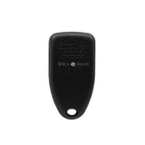 Sherlotronics 4-button remote transmitter 403 MHz back view showing compact black casing  and keyring hole.