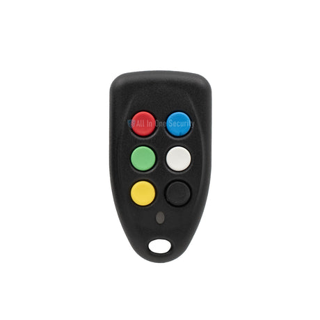 Sherlotronics 6-button remote transmitter 403 MHz front view featuring six multicolored buttons.