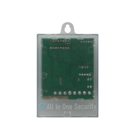 Device back view with green PCB visible through clear protective casing