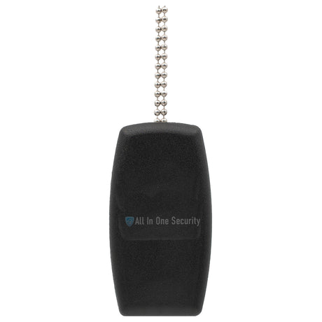 Sherlotronics PTX1 panic button remote 403MHz, back view with keychain attachment for personal safety and emergency use