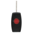 Sherlotronics PTX1 panic button remote 403MHz front view with black casing, red emergency button, and keychain attachment.
