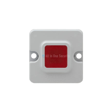Sherlotronics wall mount panic button transmitter WMTX 403MHz, front view with large red emergency button for security use