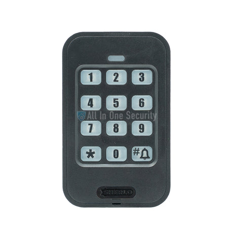 Sherlotronics wireless 9-channel 1000 user keypad front view with numeric buttons, star, zero, hash, and bell key.