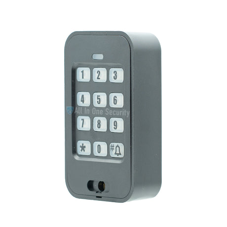 Sherlotronics wireless 9-channel 1000 user keypad side angle view with durable casing and weatherproof numeric pad design
