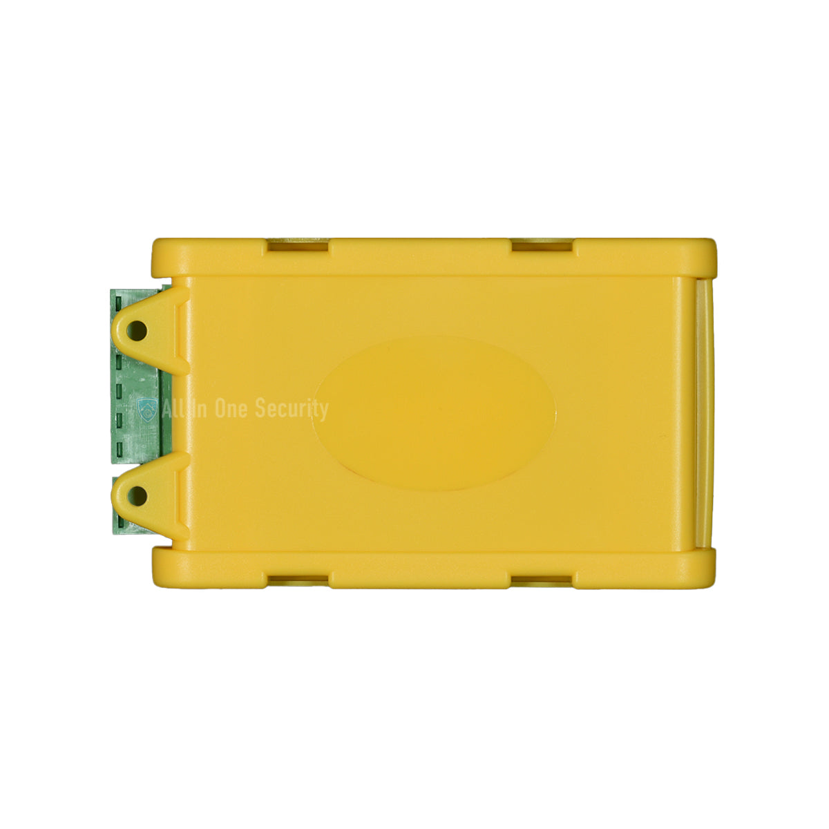 Yellow Centurion Flux SA 1-channel loop detector back view, used for vehicle access control and traffic management systems.